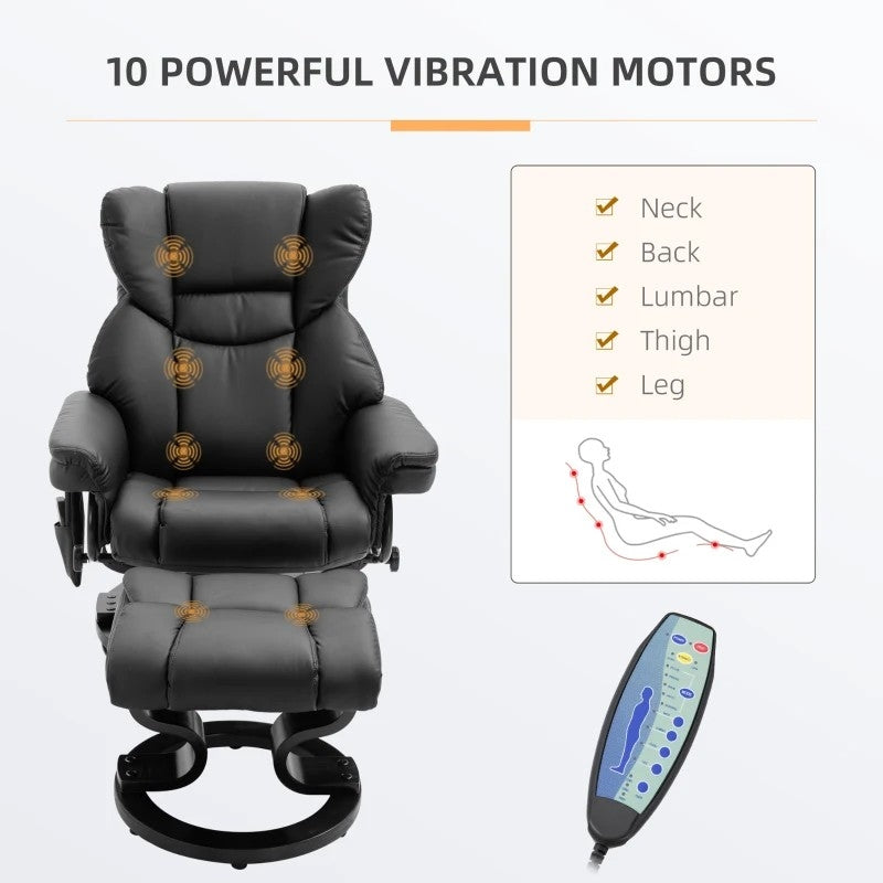 Adjustable Black Faux Leather Remote Massage Recliner Chair w/ Ottoman with vibration motors highlighted