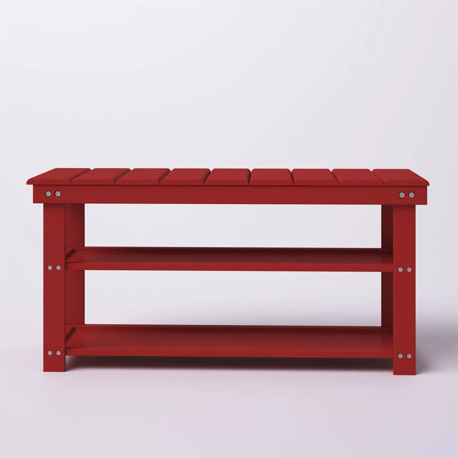 Red Wooden 2-Shelf Shoe Rack Storage Bench for Entryway or Closet, modern design entryway furniture, solid and manufactured wood.