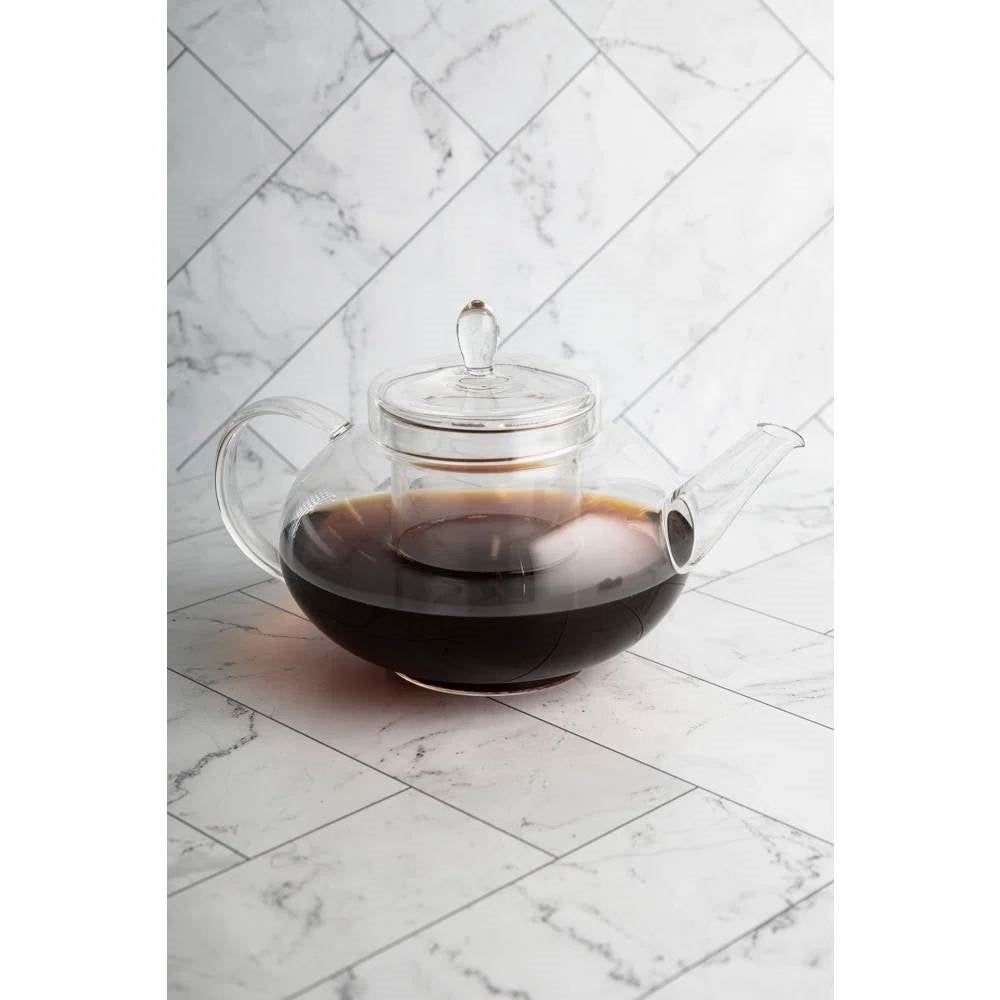 1,500 ml / 50 oz Borosilicate Glass Teapot with Removable Infuser on marble counter