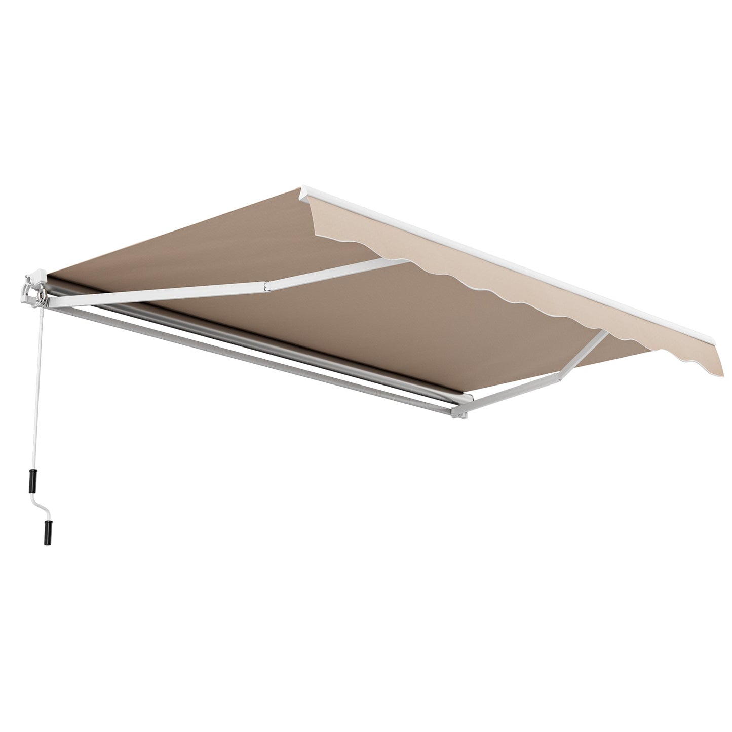 13 × 8 Feet Retractable Patio Awning Aluminum Deck Sunshade-Beige with crank and adjustable angle, suitable for porches and terraces.