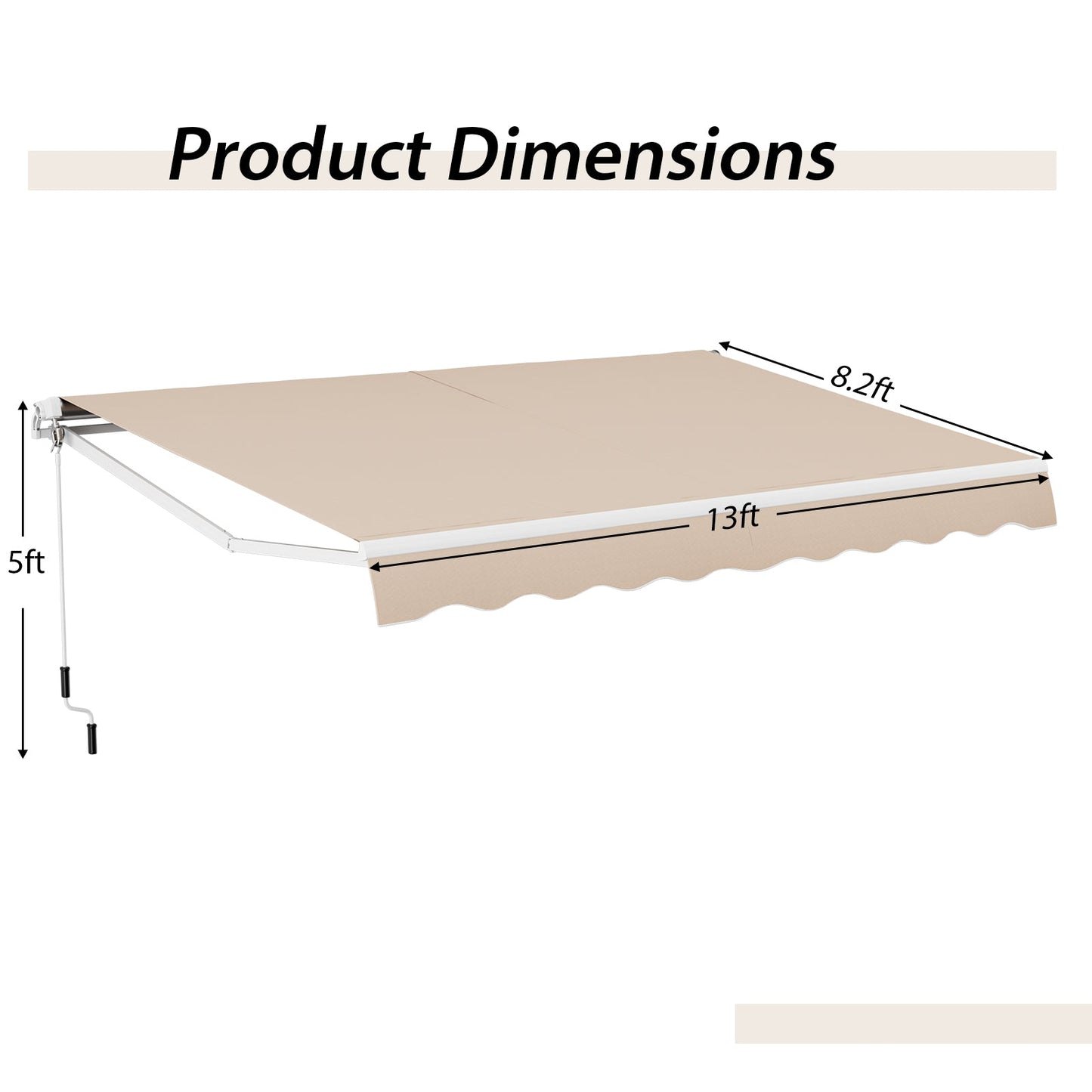 Diagram of 13 × 8 Feet Retractable Patio Awning Aluminum Deck Sunshade-Beige showing dimensions in feet.