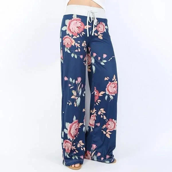 Floral Plus Size Wide-Leg Drawstring Lounge Pants Casual Comfort for relaxed wear.
