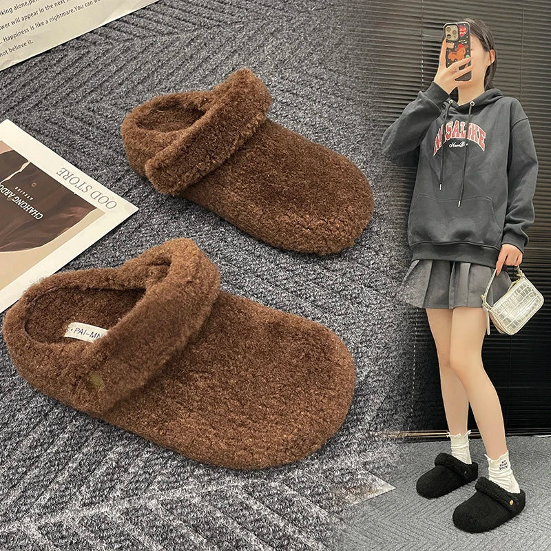 🩴 Winter Cotton Drag Outside Flat Fluffy Slippers