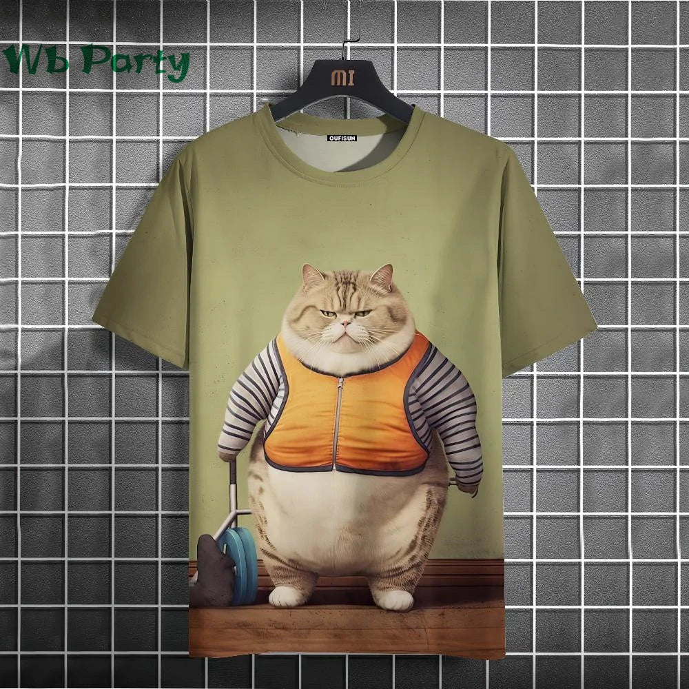Cat Print T-shirts for Men - Y2K Graphic T-Shirt