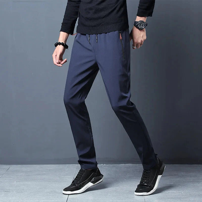 Slim Fit Stretch Jogger Pants with Elastic Waist in blue, showcasing comfort and style for casual wear.