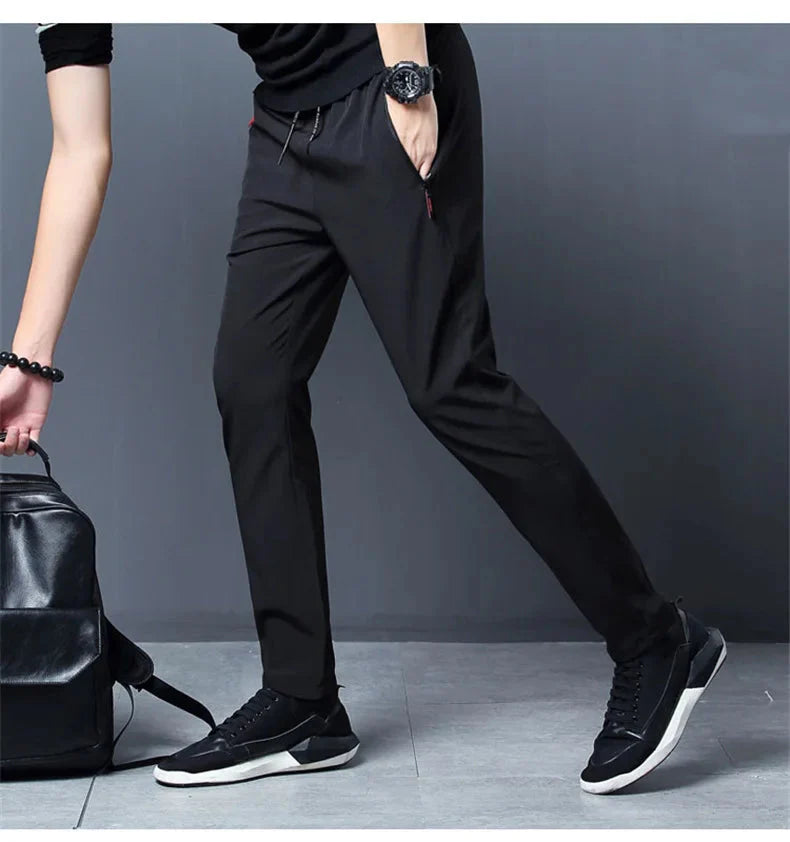 Slim Fit Stretch Jogger Pants with Elastic Waist in black color, demonstrating style and comfortable fit for casual wear.