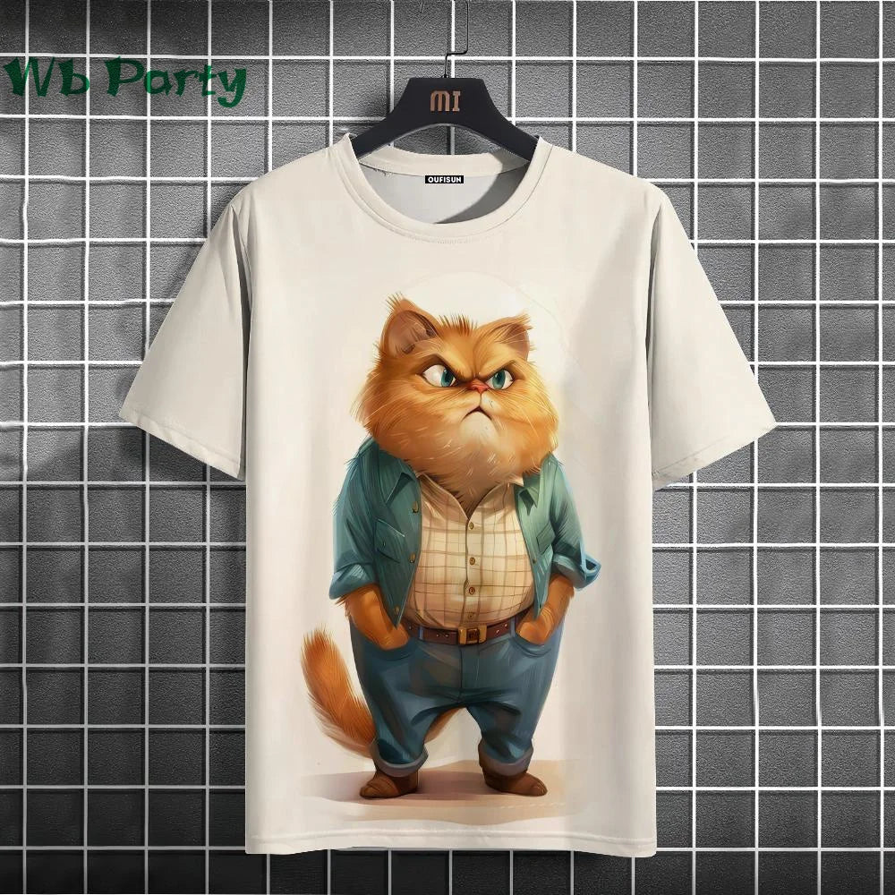 Cat Print T-shirts for Men - Y2K Graphic T-Shirt