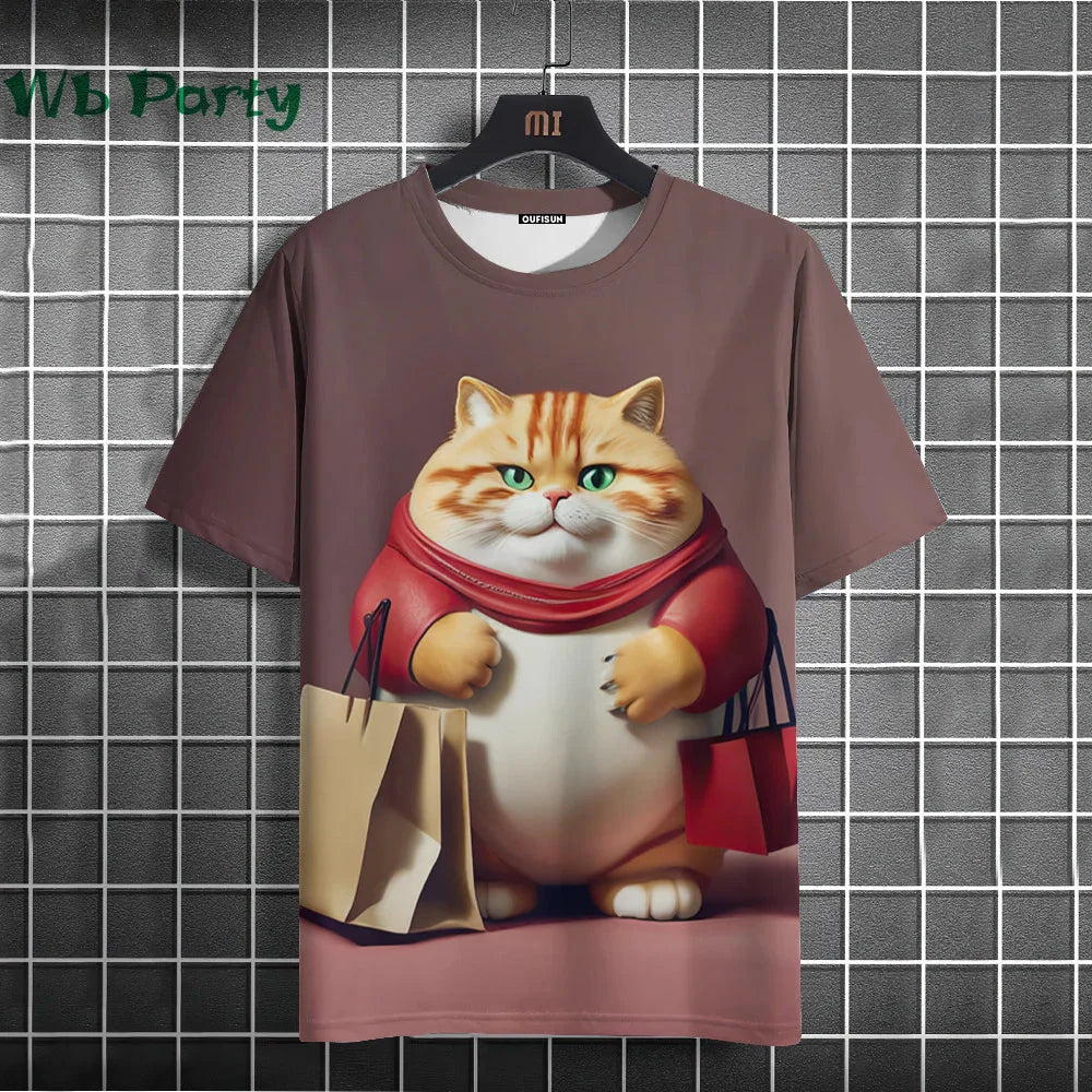 Cat Print T-shirts for Men - Y2K Graphic T-Shirt