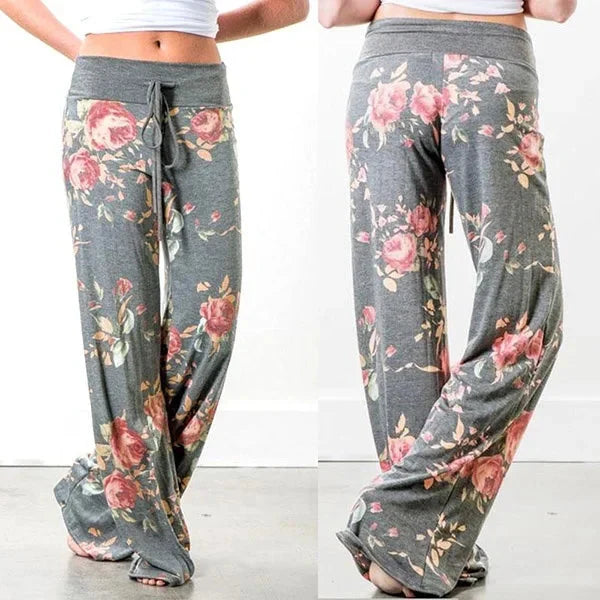 Floral Plus Size Wide-Leg Drawstring Lounge Pants Casual Comfort