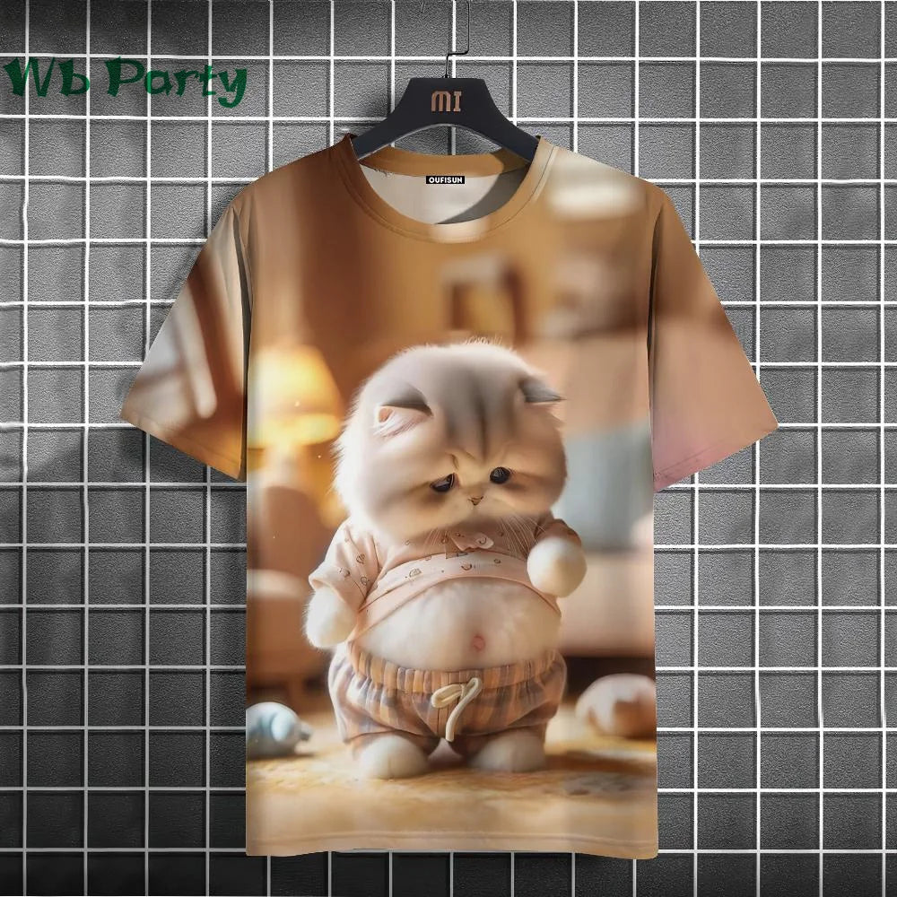 Cat Print T-shirts for Men - Y2K Graphic T-Shirt