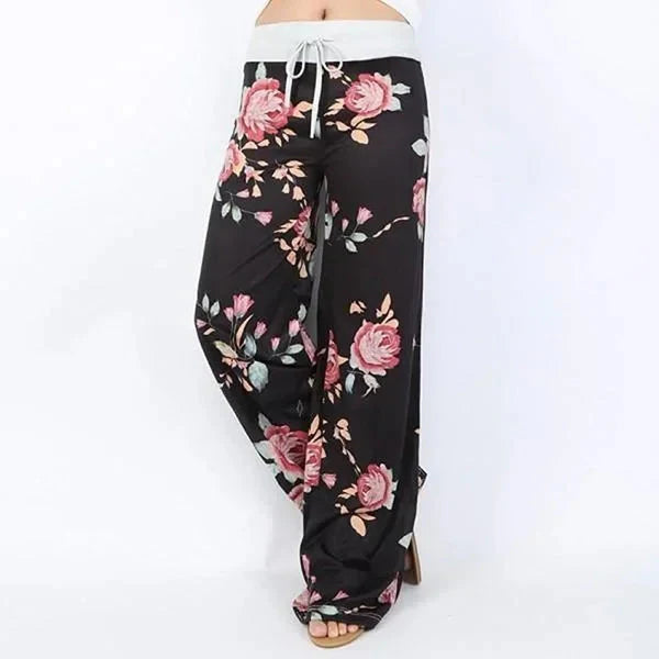 Plus Size Wide-Leg Drawstring Lounge Pants Casual Comfort with floral design