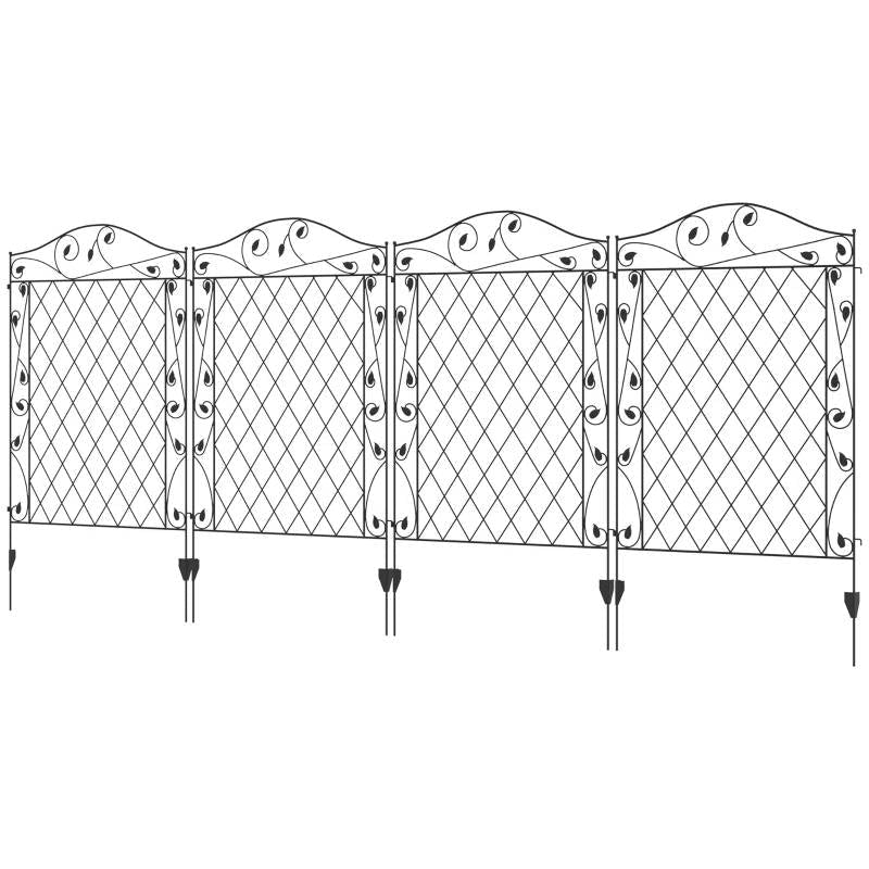 4 Pack Steel Foldable Fence Floral Trellis Panel Animal Barrier with intricate metal design, customizable garden edging.
