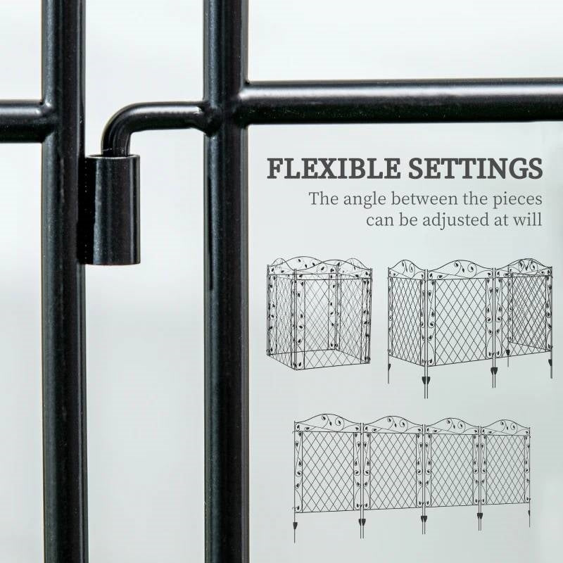 4 Pack Steel Foldable Fence Floral Trellis Panel Animal Barrier shown with flexible settings for custom configurations.