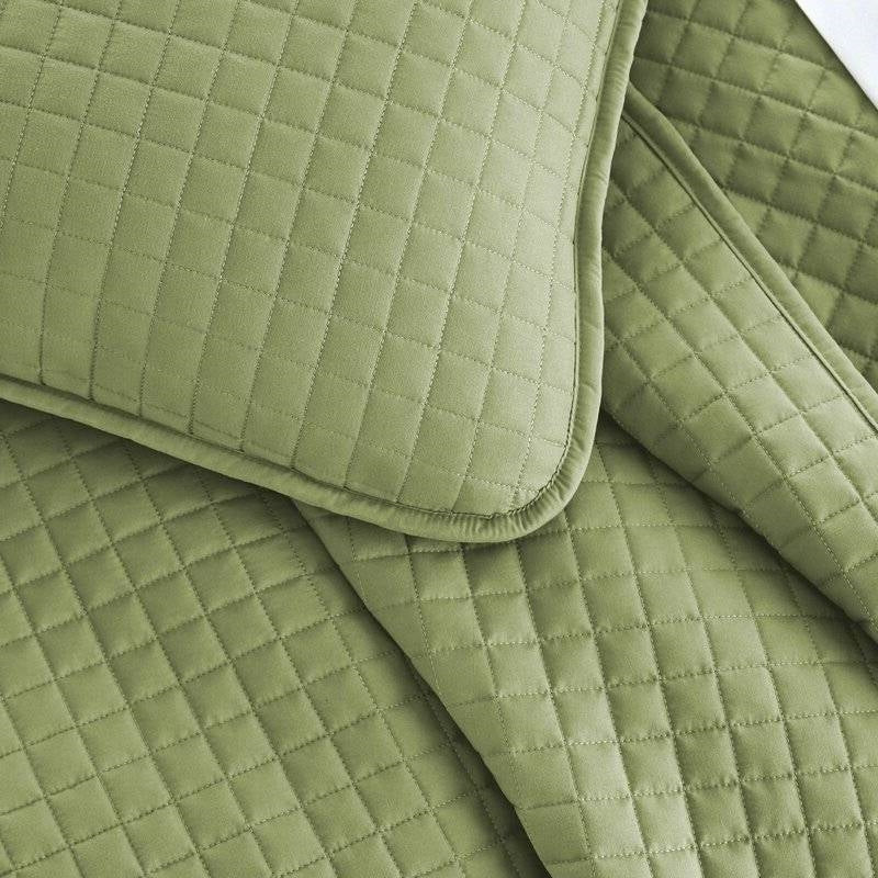 Twin/Twin XL Lightweight Sage Ultra Soft 2-Piece Microfiber Quilt Set with textured stitching and solid finish