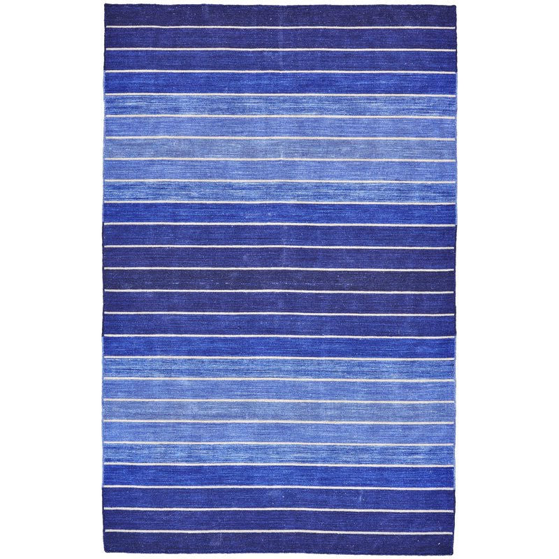 8' x 11' Striped Hand-Tufted Wool/Cotton Blue Area Rug with vibrant serape-inspired pattern for indoor use.