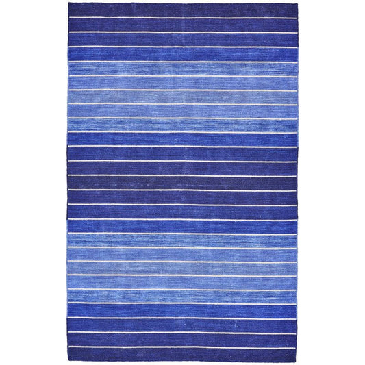 8' x 11' Striped Hand-Tufted Wool/Cotton Blue Area Rug with vibrant serape-inspired pattern for indoor use.
