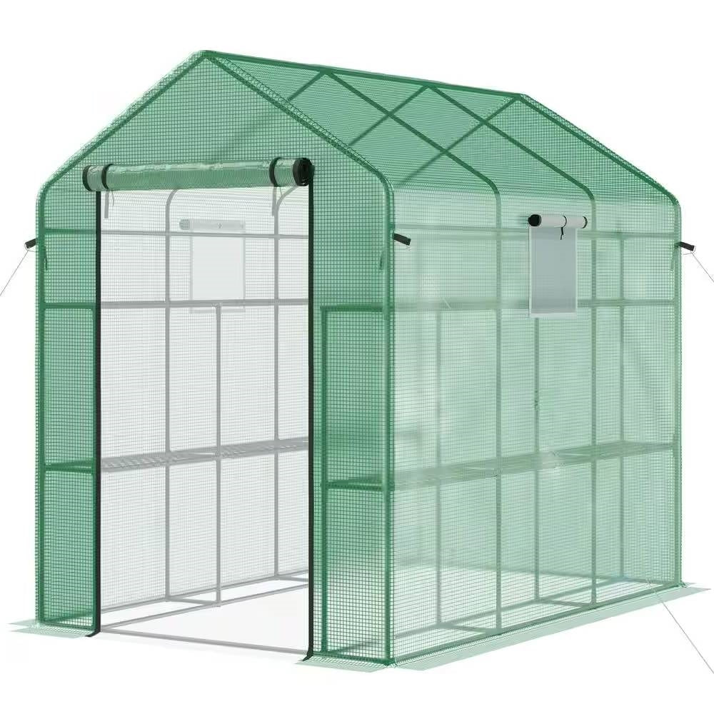 7 ft x 4.7 ft Outdoor Greenhouse with Steel Frame and Green PE Cover for home gardening