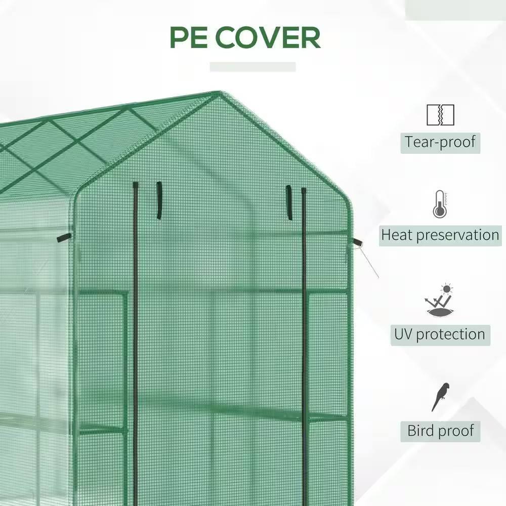 7 ft x 4.7 ft Oudoor Greenhouse with Steel Frame and Green PE Cover highlighted features