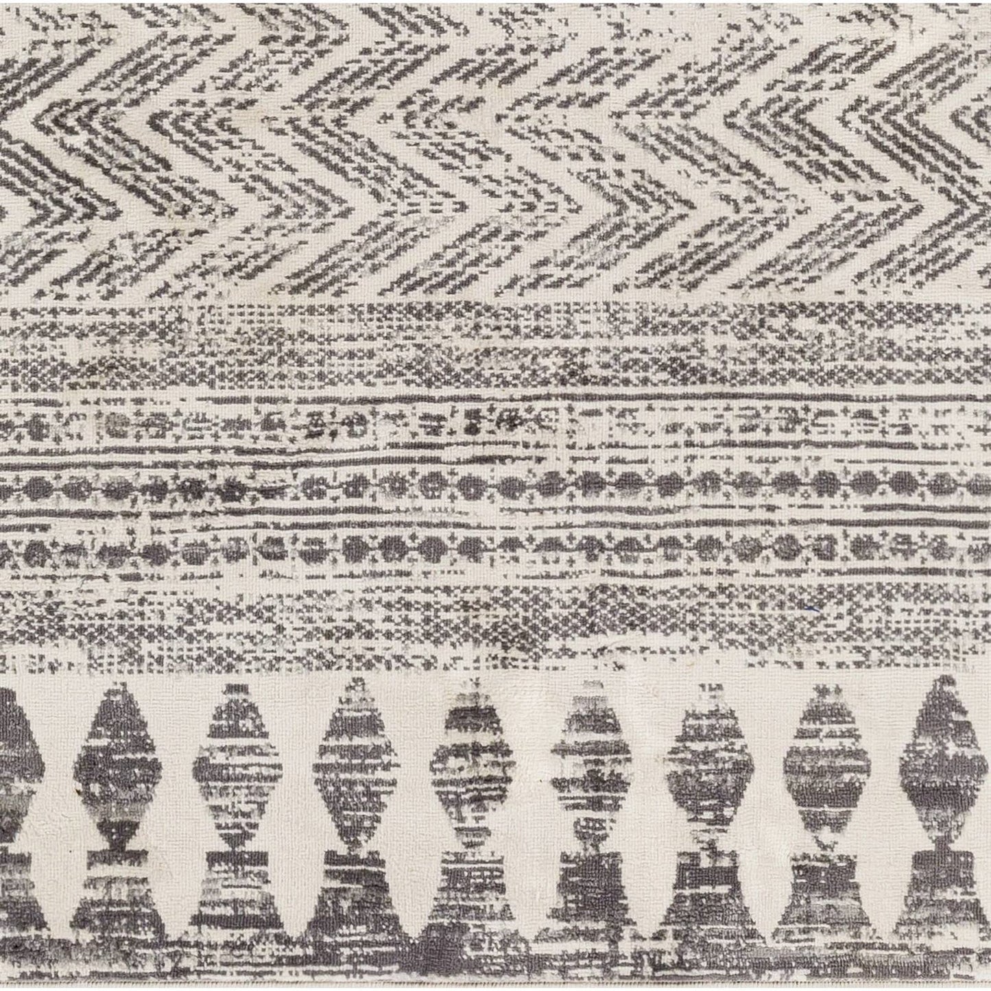 6.6-ft. x 9-ft. Grey Ivory Chevron Stripe Geometric Boho Style Area Rug with vintage distressed patterns
