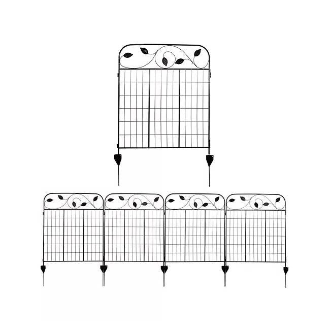 4 Pack Steel Foldable Garden Fence Floral Staked Trellis Panel Animal Barrier with leaves design.