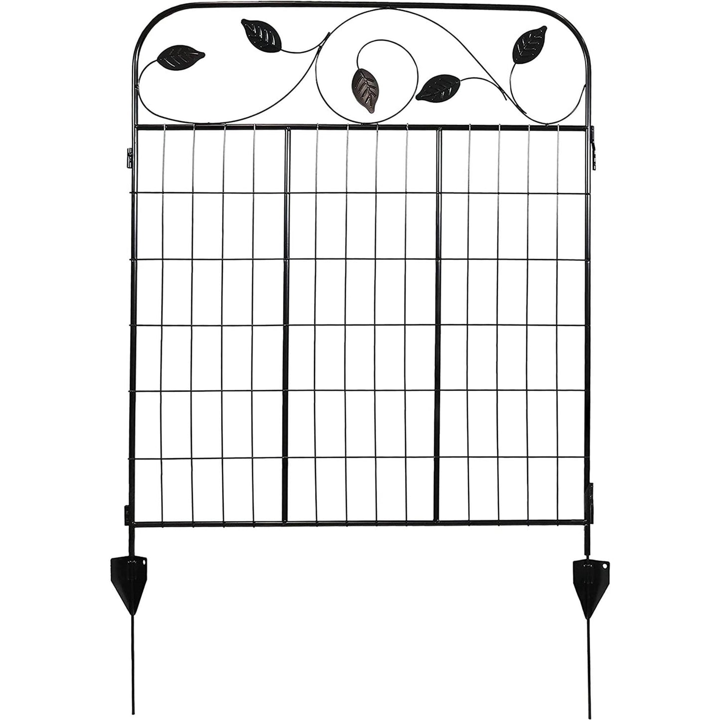 4 Pack Steel Foldable Garden Fence Floral Staked Trellis Panel Animal Barrier with decorative vine and leaf design.