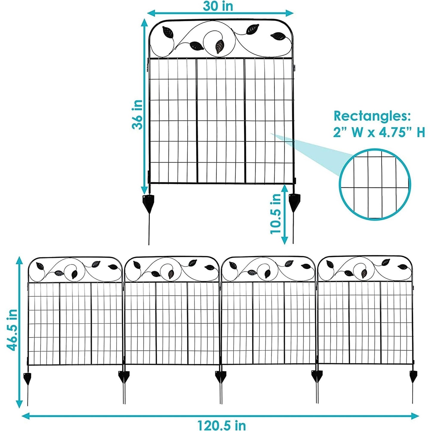 Dimensions of 4 Pack Steel Foldable Garden Fence Floral Staked Trellis Panel Animal Barrier