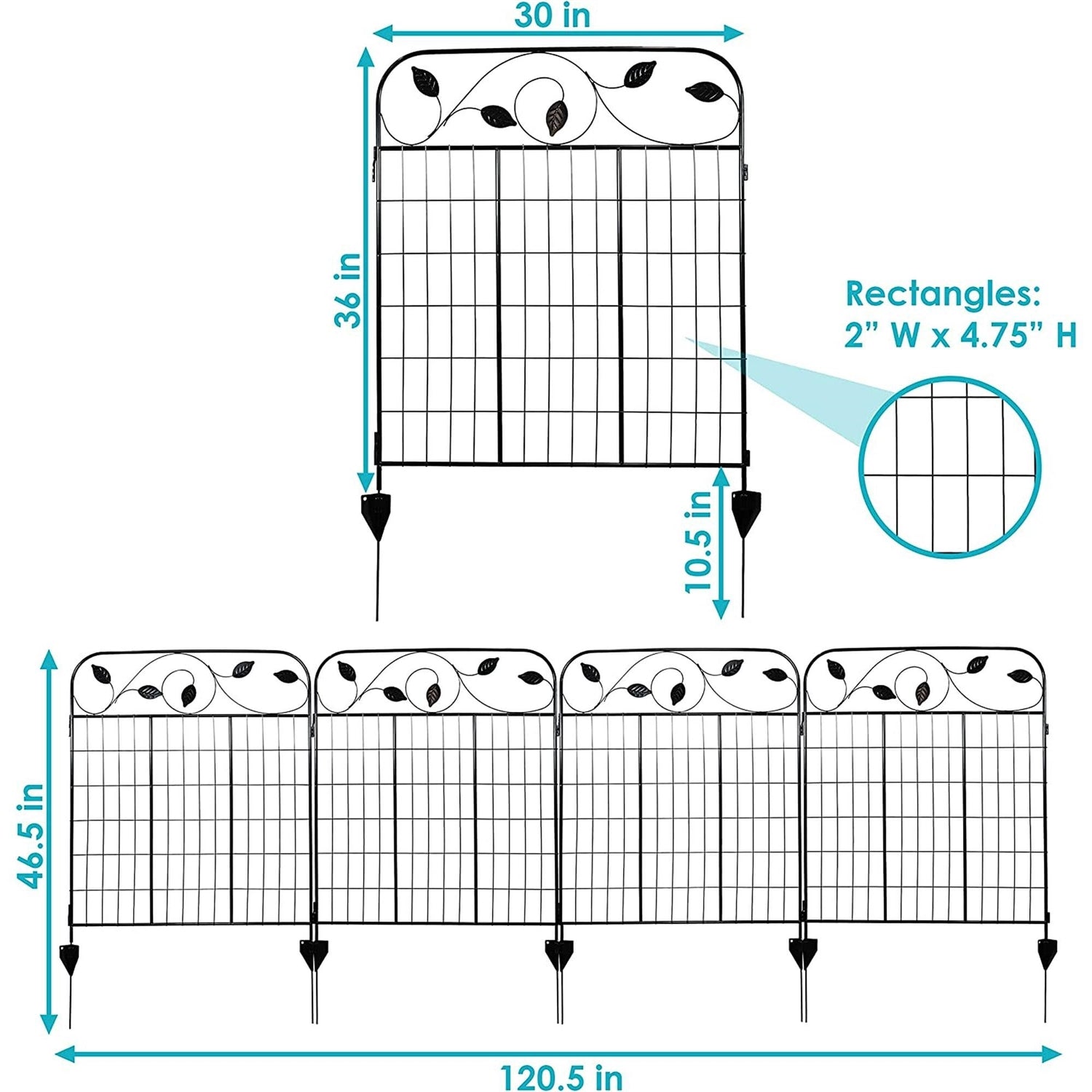 Dimensions of 4 Pack Steel Foldable Garden Fence Floral Staked Trellis Panel Animal Barrier