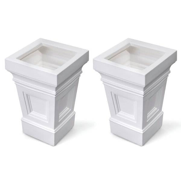 Set of 2 - 24 inch High Self Watering Planter Box in White Plastic Resin for outdoor decor