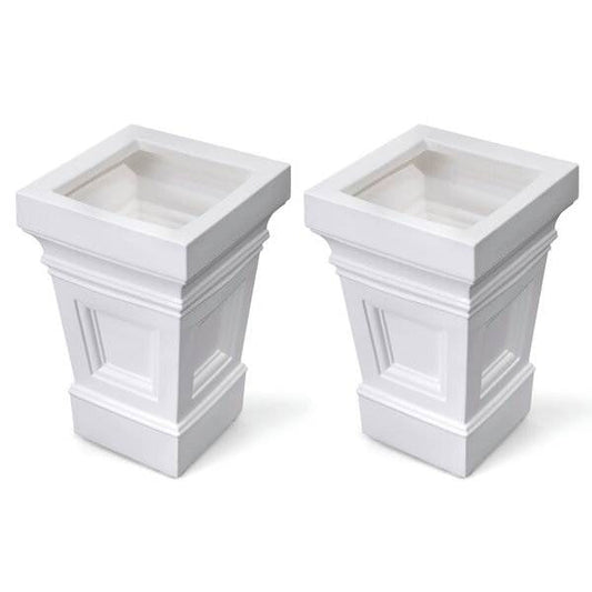 Set of 2 - 24 inch High Self Watering Planter Box in White Plastic Resin for outdoor decor