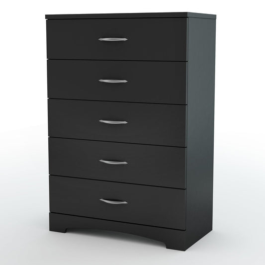 Modern 5-Drawer Bedroom Chest in Black Wood Finish with sleek design and ample storage
