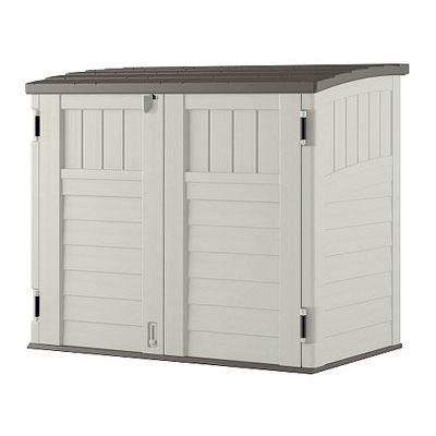 Outdoor 4-ft x 2-ft Locking Storage Shed with Easy Lift Lid, durable resin, spacious 34 CUFT, perfect for garden tools and equipment.