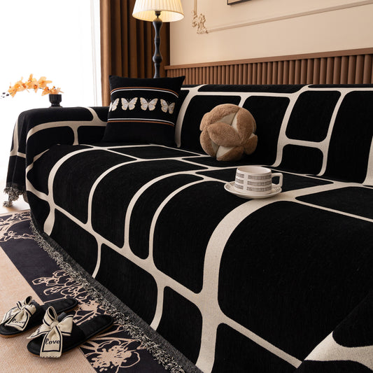 Modern Geometric Sofa Cover Decorative Couch Throw Blanket Furniture Protector with geometric pattern and tassel edges