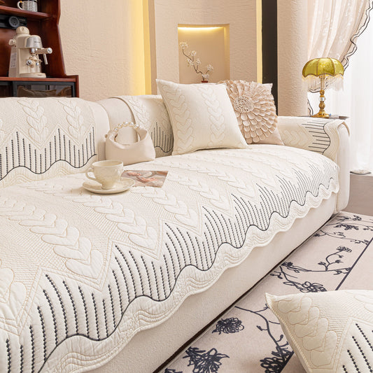 3D Quilted Thick Cotton Sofa Cover Non-Slip Couch Throw for Fabric & Leather Sofas on elegant living room sofa