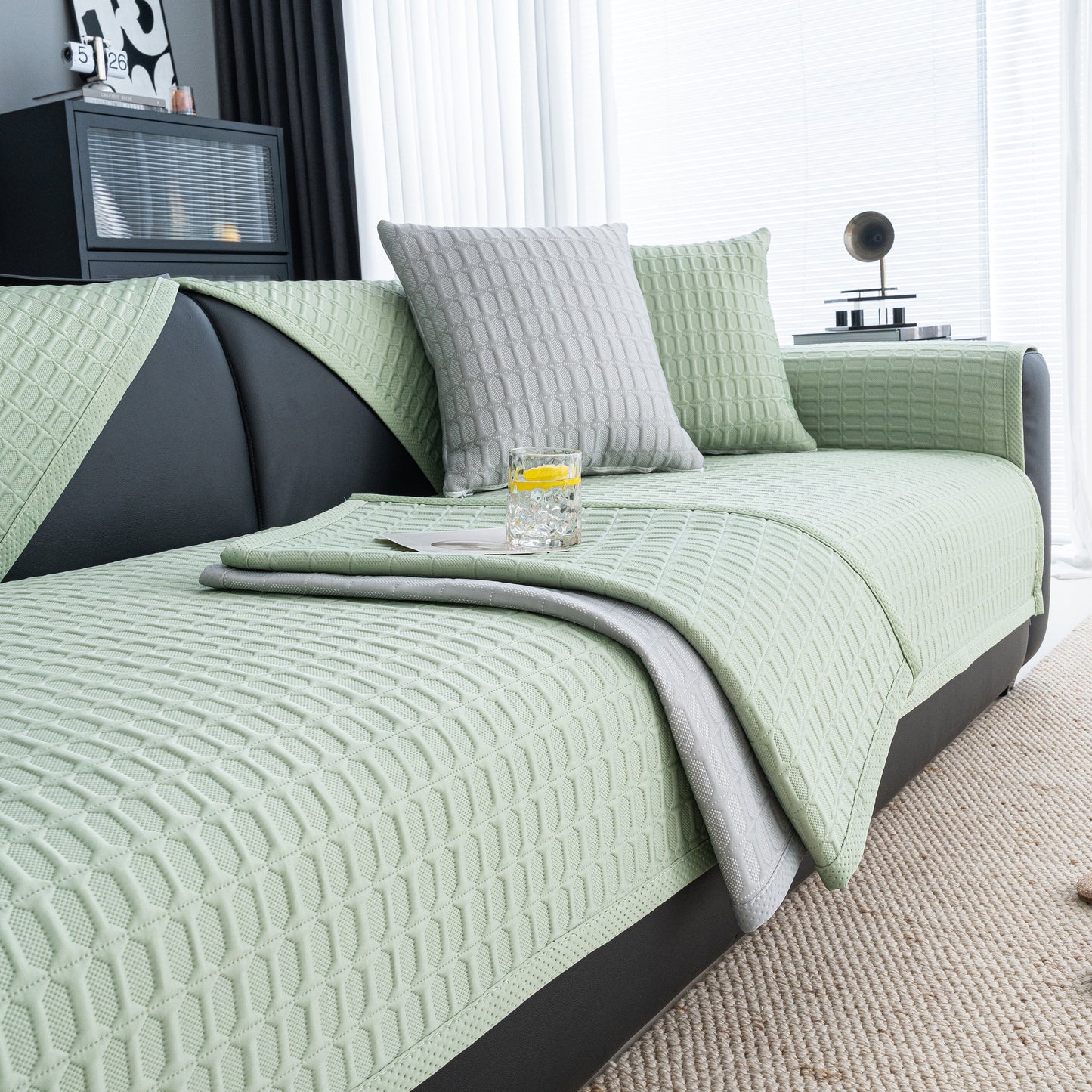 Geometric Textured Couch Slipcover Protector Non-Slip Ice Silk Sofa Cover for Couch