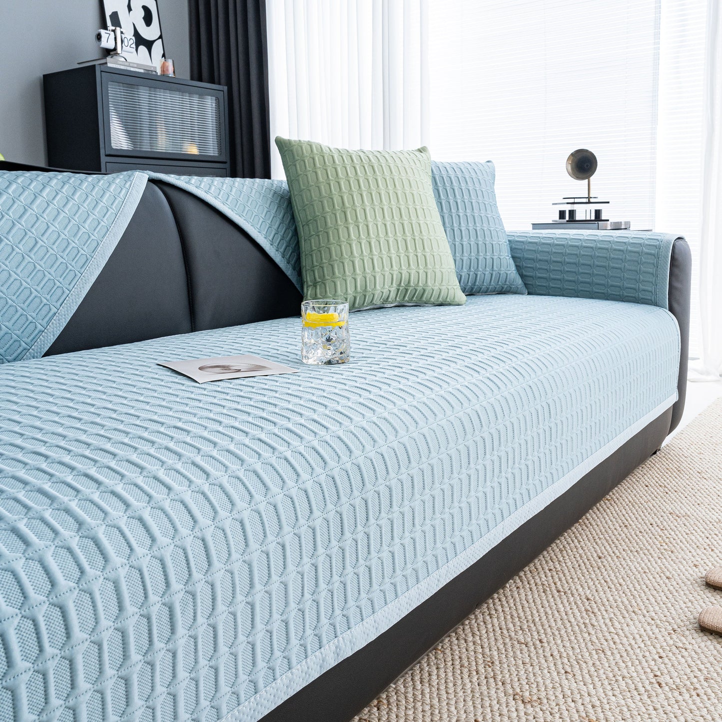 Geometric Textured Couch Slipcover Protector Non-Slip Ice Silk Sofa Cover for Couch