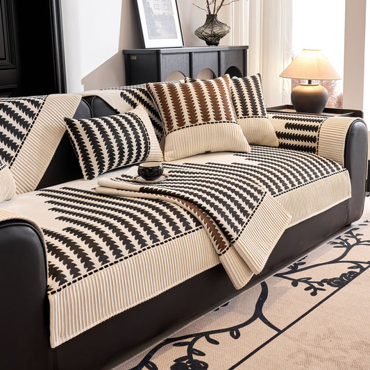 Vertical Stripes Sectional Sofa Cover Slipcover - Non-Slip, Fits L-Shape Couches on modern sofa with geometric pattern