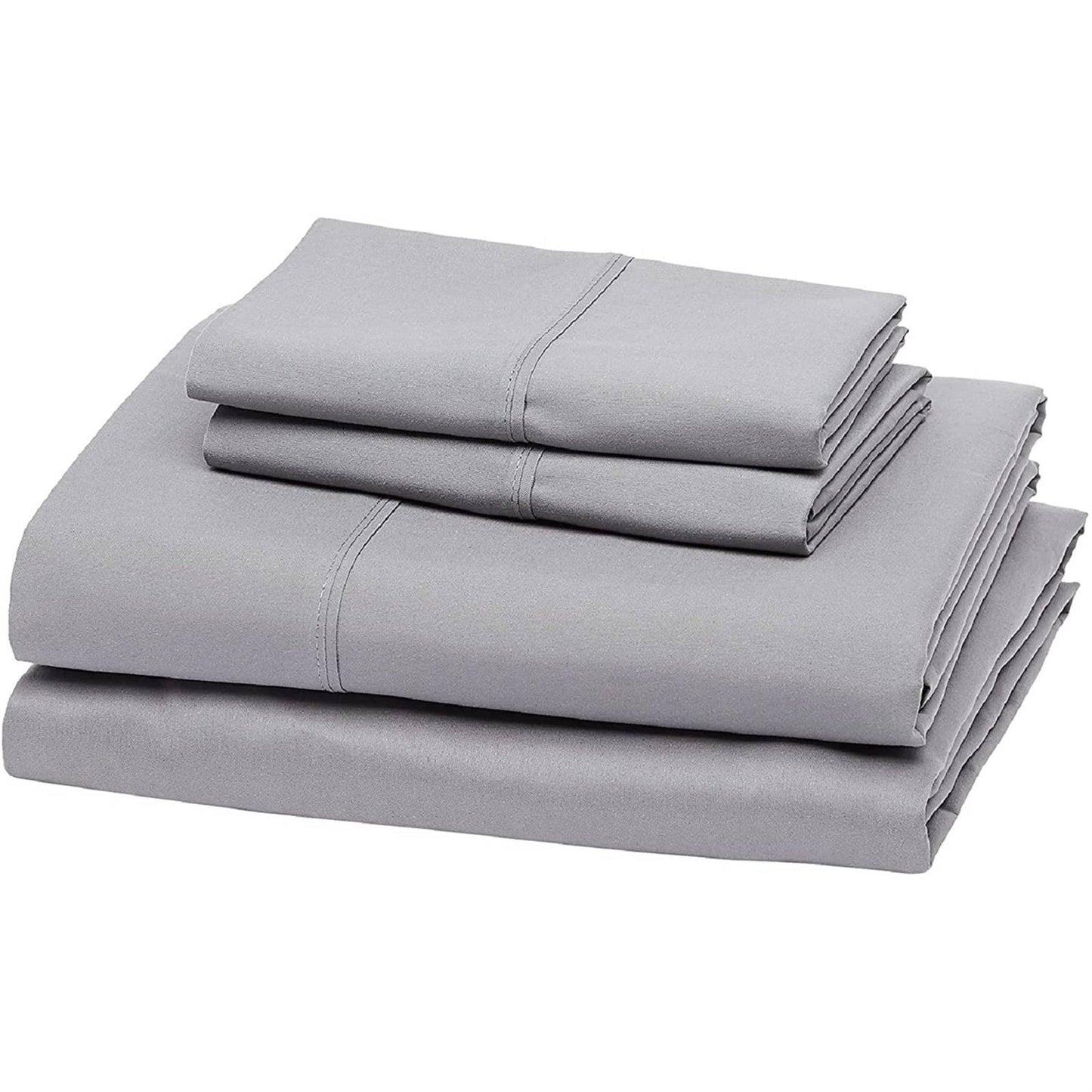 Queen Silver Grey 100-Percent Egyptian Cotton 1000 Thread Count Sheet Set in solid hue stacked, deep pocket sheets, pillowcases included
