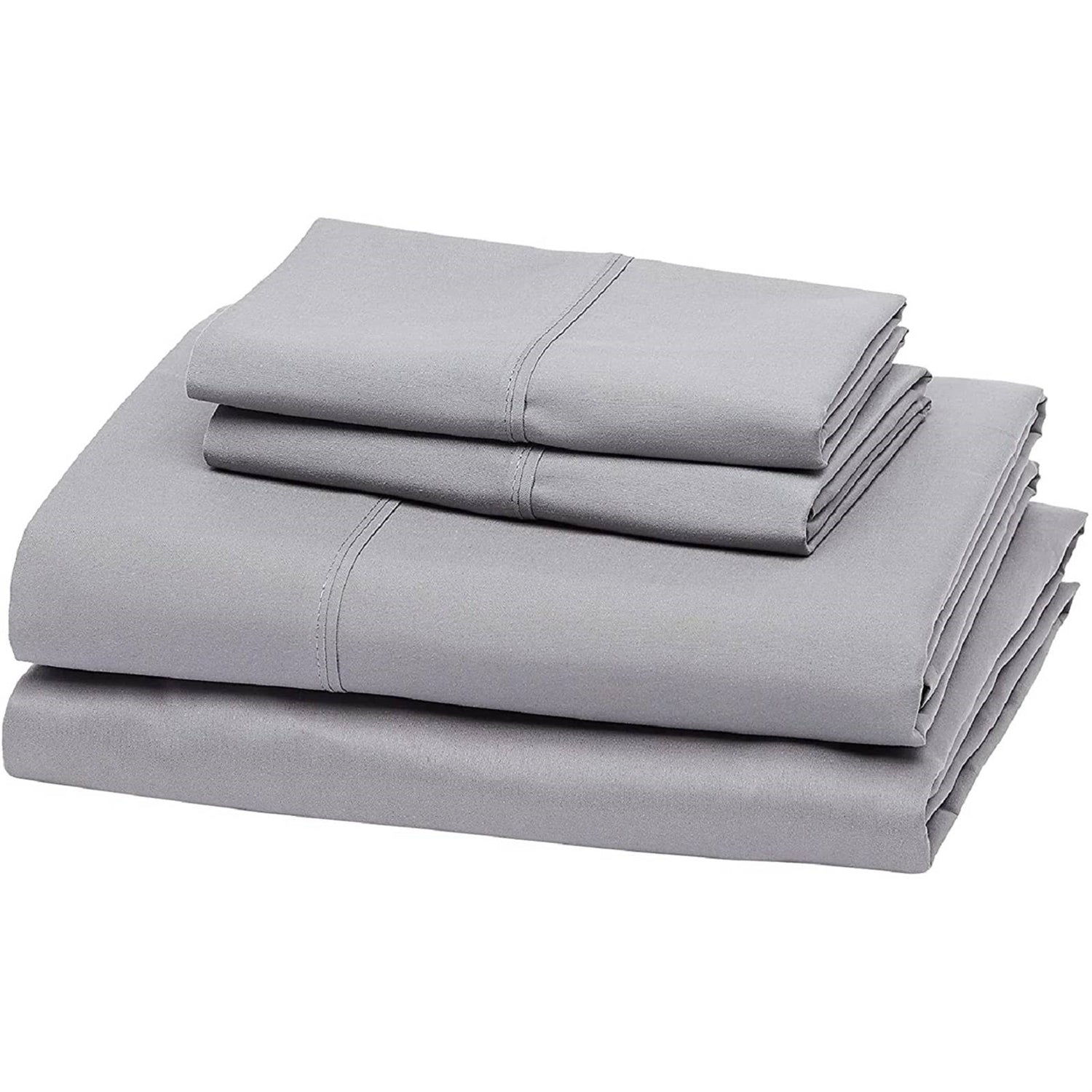 Queen Silver Grey 100-Percent Egyptian Cotton 1000 Thread Count Sheet Set in solid hue stacked, deep pocket sheets, pillowcases included