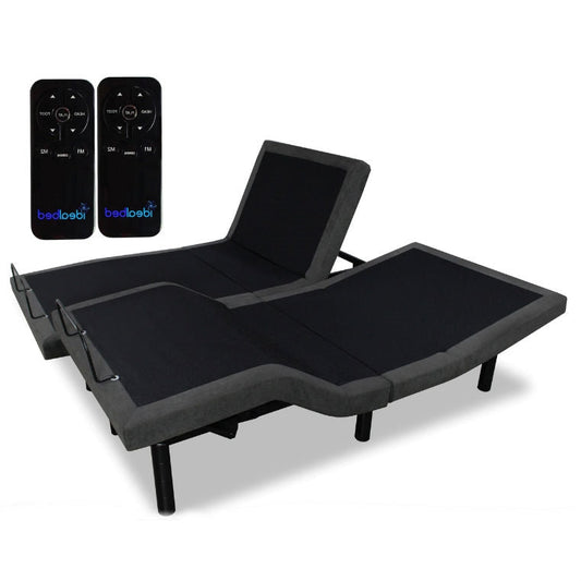 Split King Adjustable Bed Frame Base with Wireless Remote featuring tubular steel frame and ergonomic back-lit remote controls