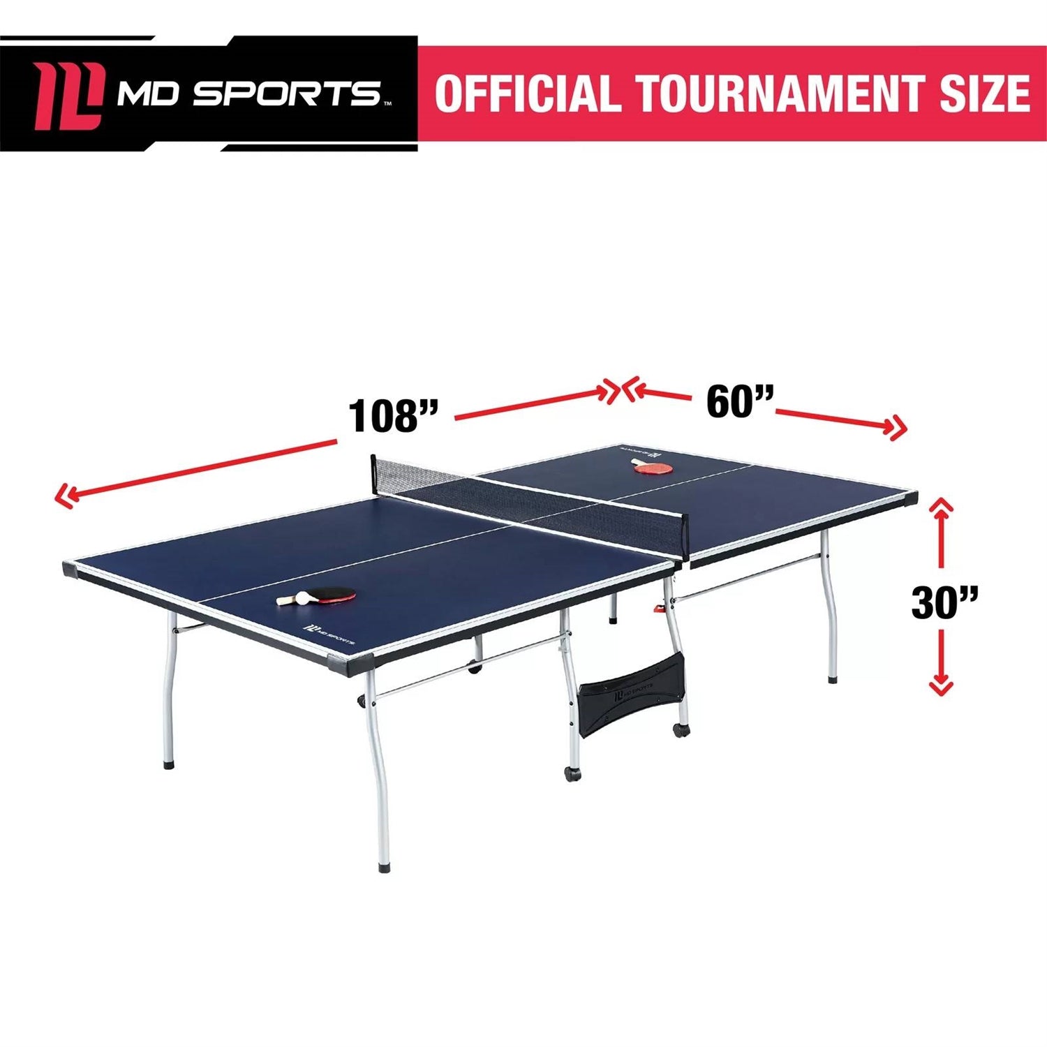 Official Size Blue Ping Pong Table Tennis Set with Net 2 Balls and 2 Paddles, dimensions 108"x60"x30"