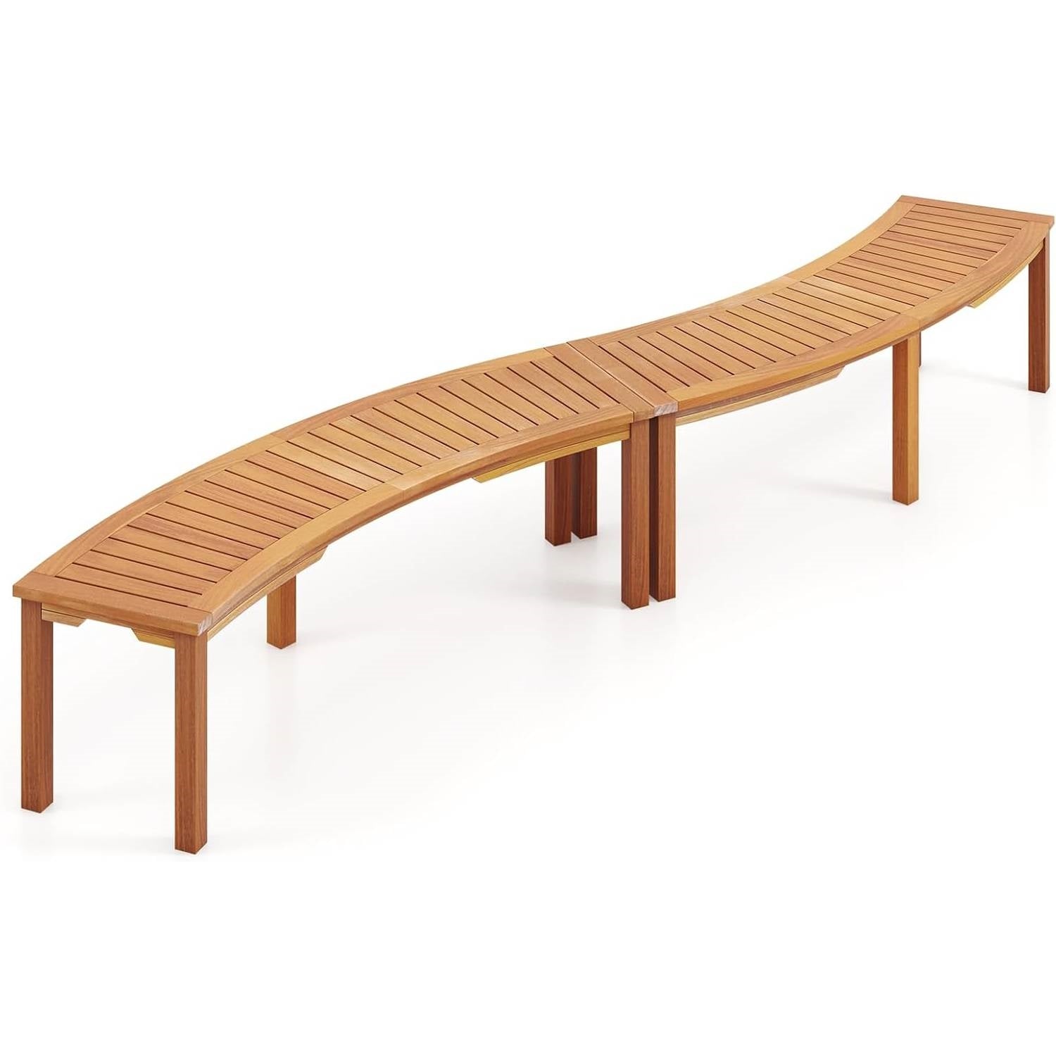 Set of 2 - Outdoor Backless Wooden Garden Bench with Modern Arch Design made of crack-resistant acacia wood for outdoor use.