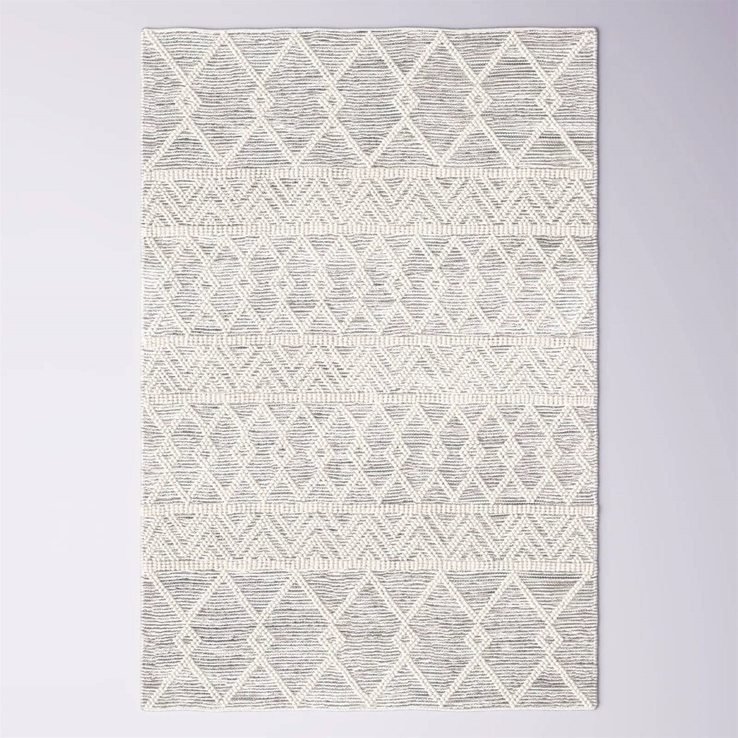 6-ft. x 9-ft. Hand Woven Wool Blend Grey Beige Ivory Persian Style Area Rug with geometric patterns