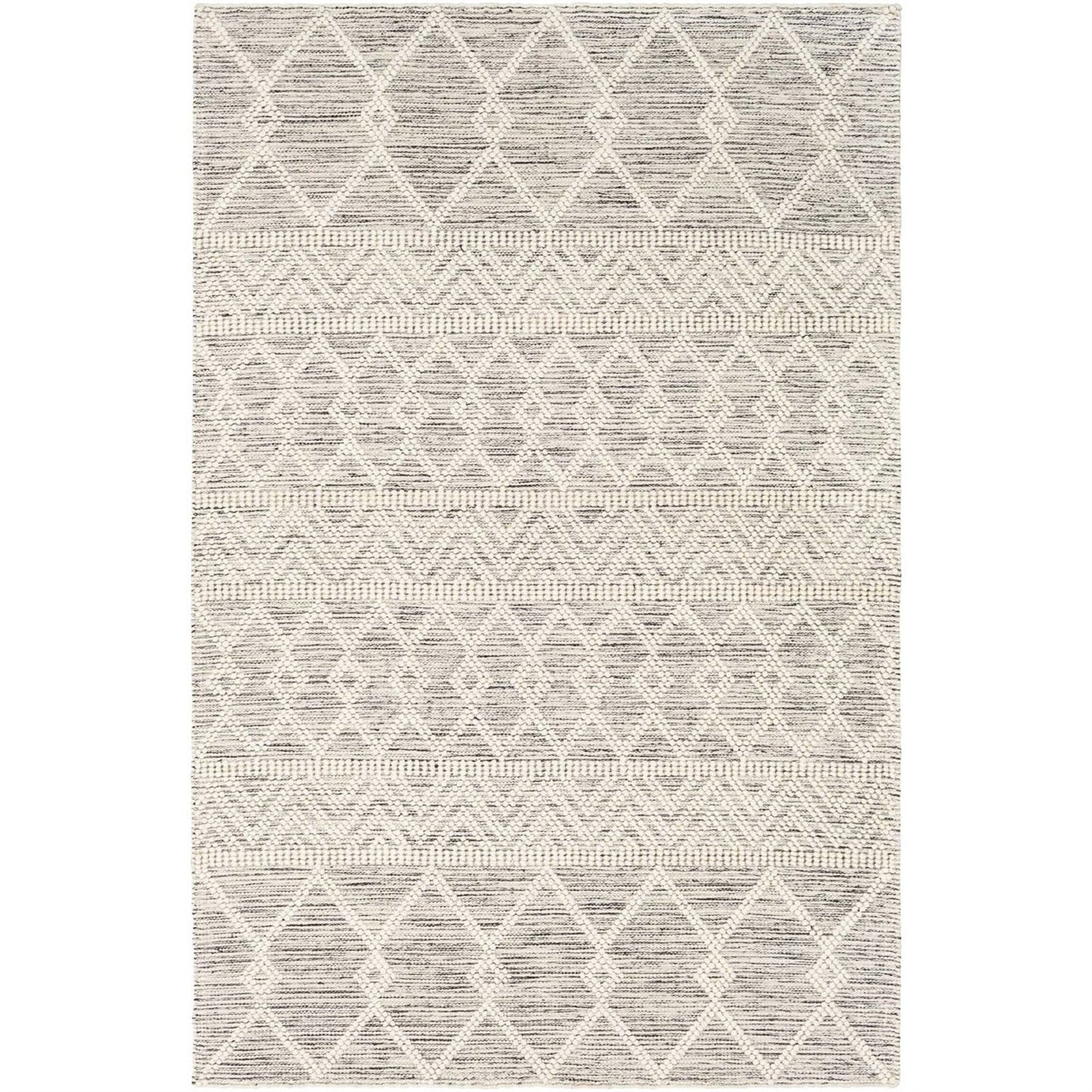 6-ft. x 9-ft. Hand Woven Wool Blend Grey Beige Ivory Persian Style Area Rug with geometric patterns