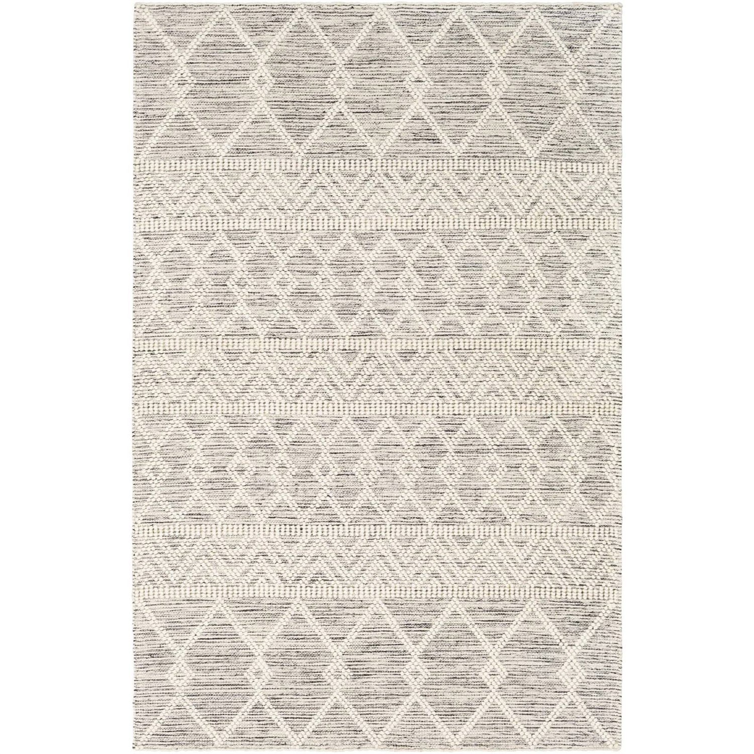6-ft. x 9-ft. Hand Woven Wool Blend Grey Beige Ivory Persian Style Area Rug with geometric patterns