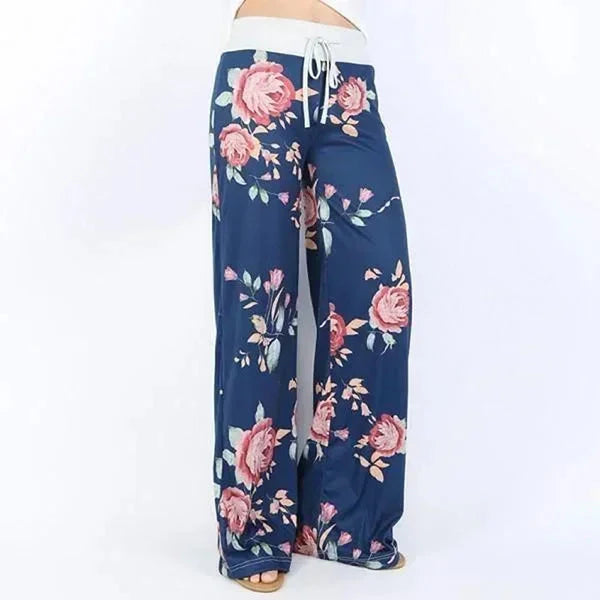 Plus Size Wide-Leg Drawstring Lounge Pants Casual Comfort with floral design for women
