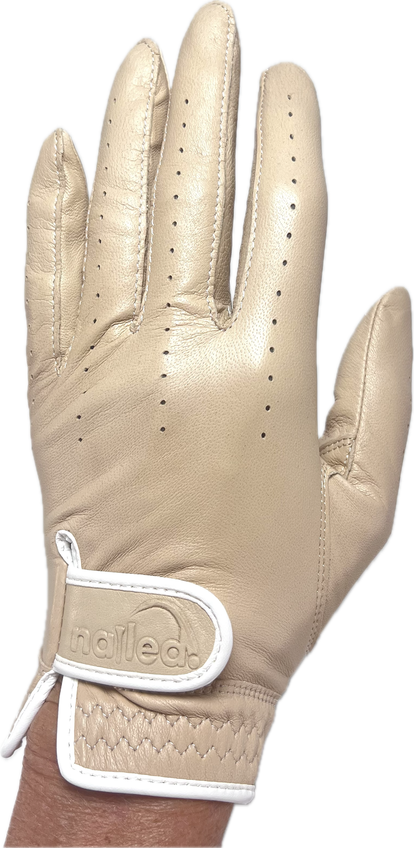 Premium Standard Golf Gloves - Colored, luxurious beige glove for women, enhances grip, designed for comfort and style, standard sizing.
