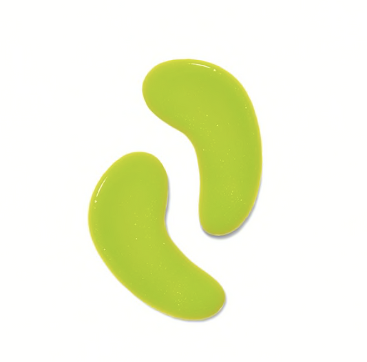Bright green Hydrogel Eye Mask pair for revitalization and hydration, infused with caffeine and cucumber.