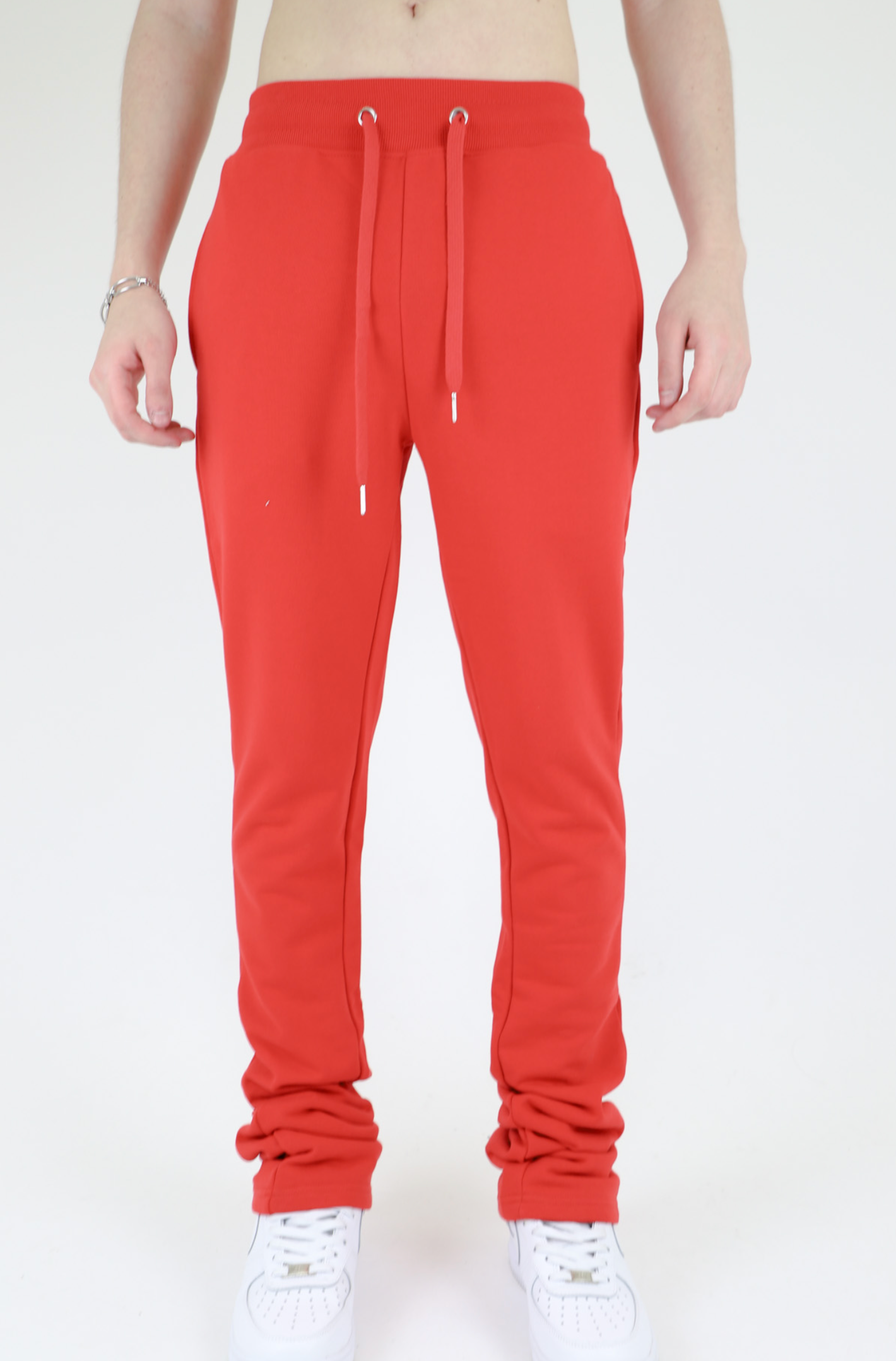M5690-AJSKP MULTI-COLOR STACKED SWEATPANTS with elastic waistband and drawstrings, featuring back and side pockets.