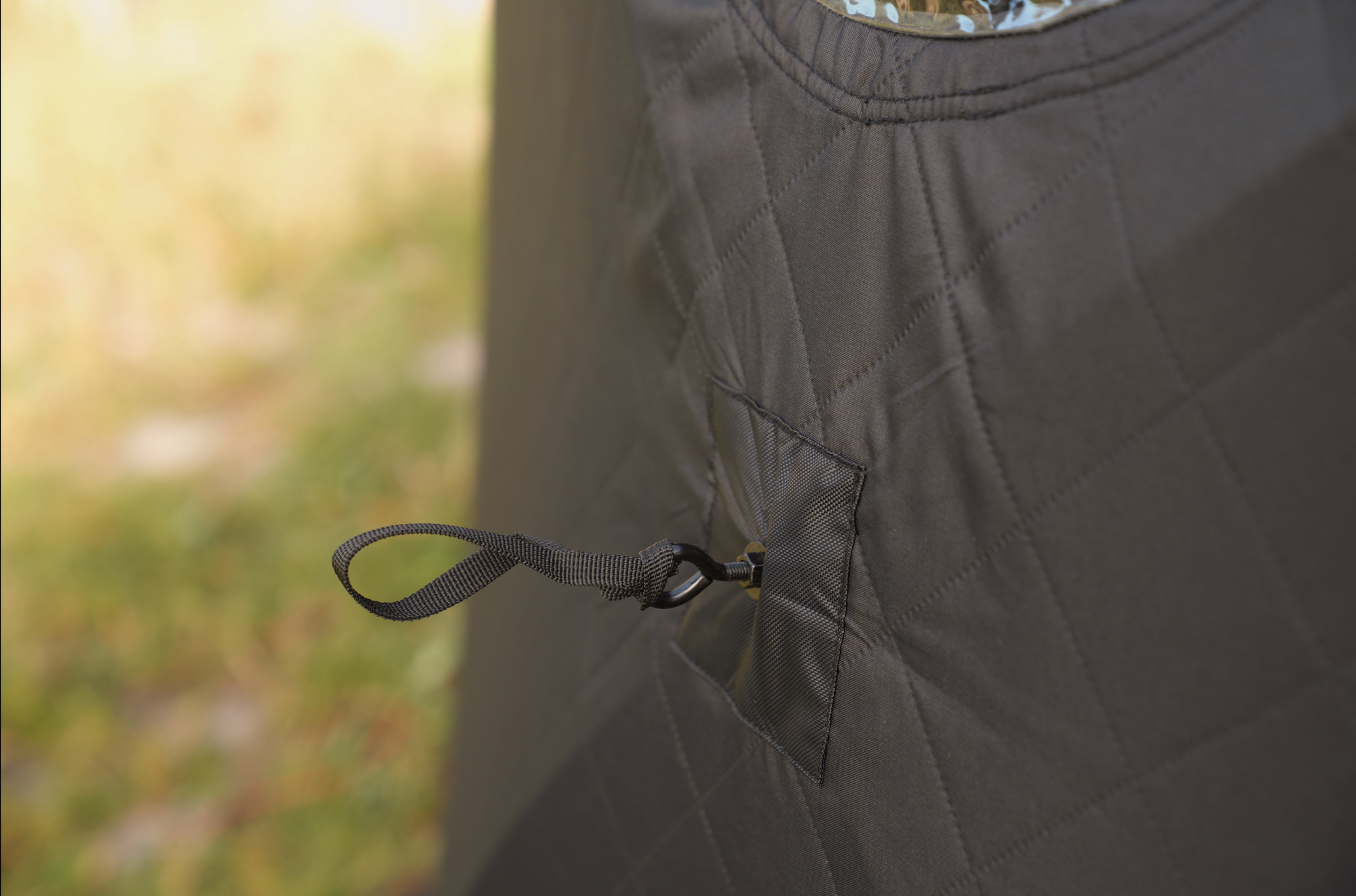 Close-up of fabric and strap detail on Dome Sauna Tent (8-person; tent only), showcasing durable materials for sauna setup.