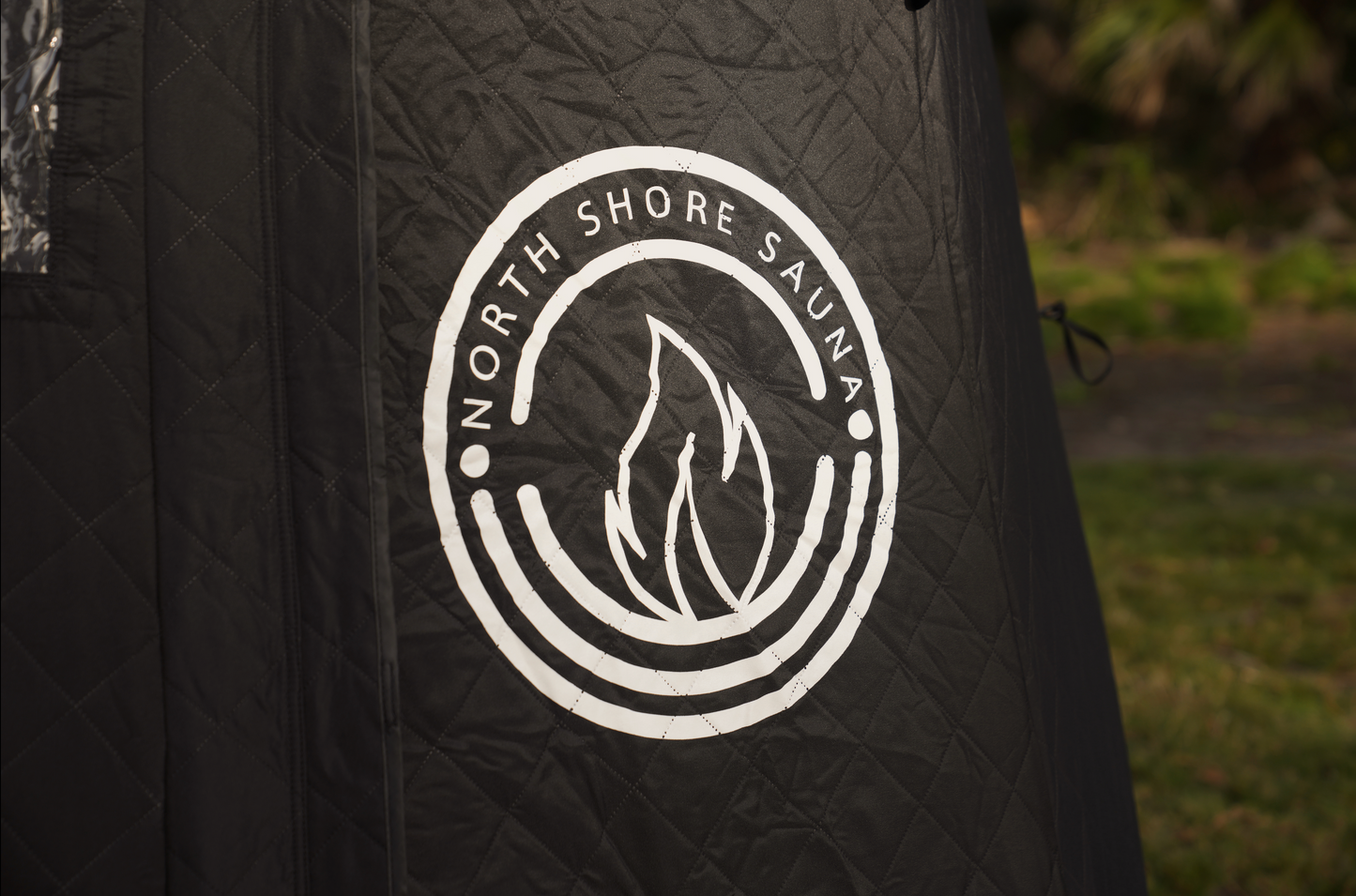 Nova 4 Sauna Tent (4-person; tent only) featuring durable heat-resistant walls and North Shore Sauna logo.